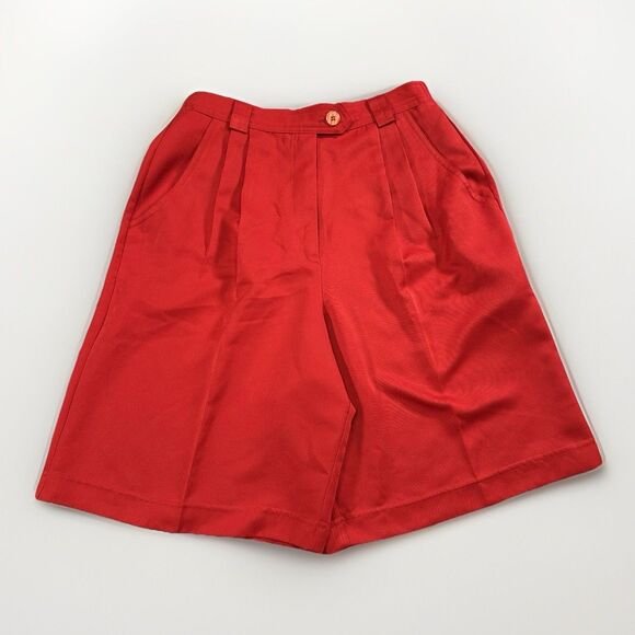 VTG Lily’s of Beverly Hills Red Pleated Shorts Size 12 High Waist Bermuda Style - Picture 1 of 7